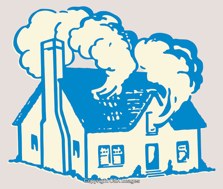 Colorful Line Art of a Cozy House with Smoke From Chimneys