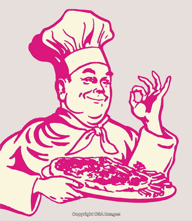 Chef Holding a Pizza Featuring a Whimsical Cooking Gesture