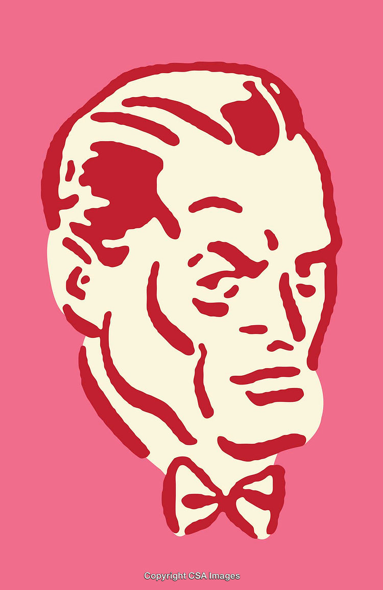 Retro Style Vector Art Featuring Male Bust in Bow Tie