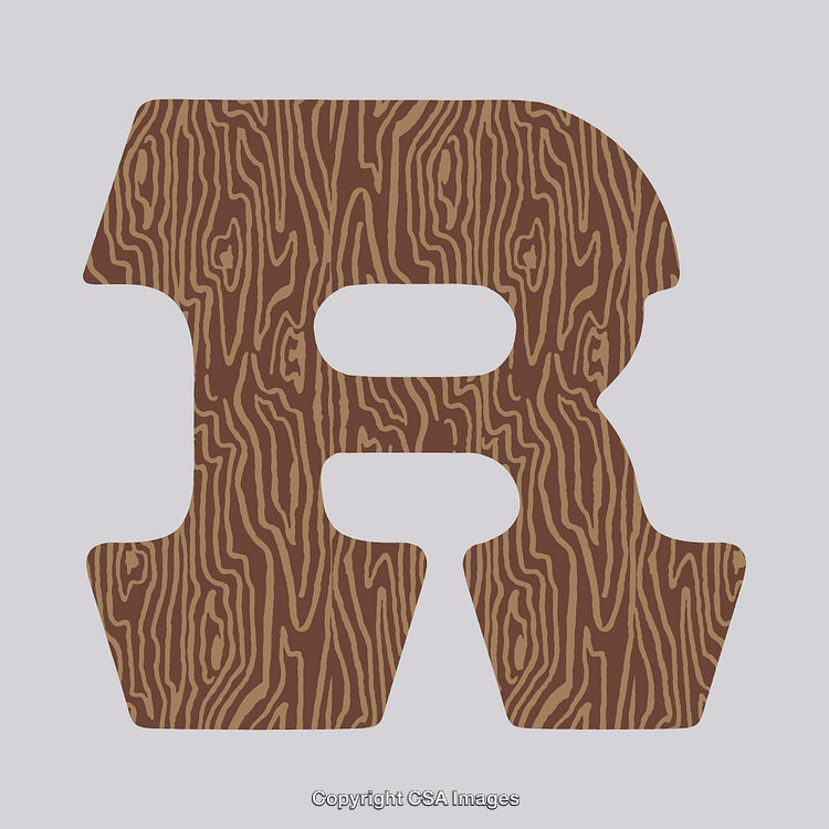 Artistic Design of Letter R with Wood Texture on Light Background