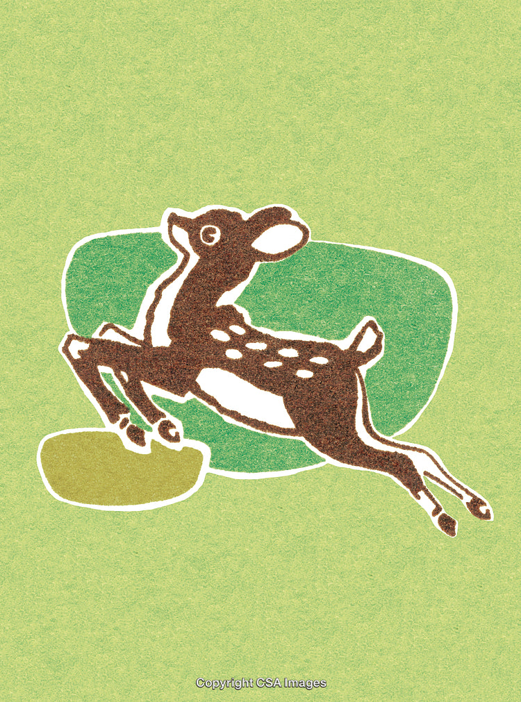 Vintage Illustration of a Leaping Deer on Green Background