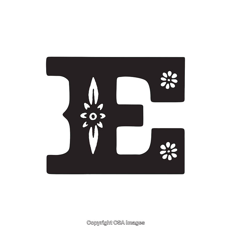 Ornamental Decorative Letter E with Intricate Floral Design Pattern