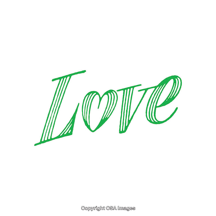 Handwritten Green Love Word with Heart Shape Accent on White