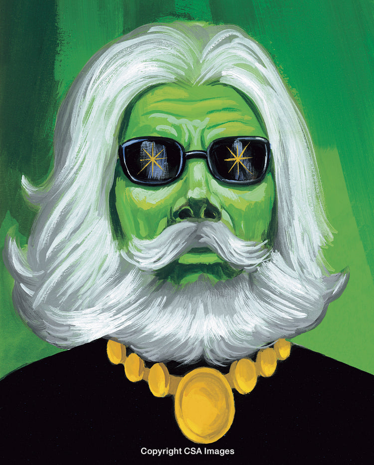Futuristic Green Portrait of a Bearded Figure in Sunglasses and Gold Necklace