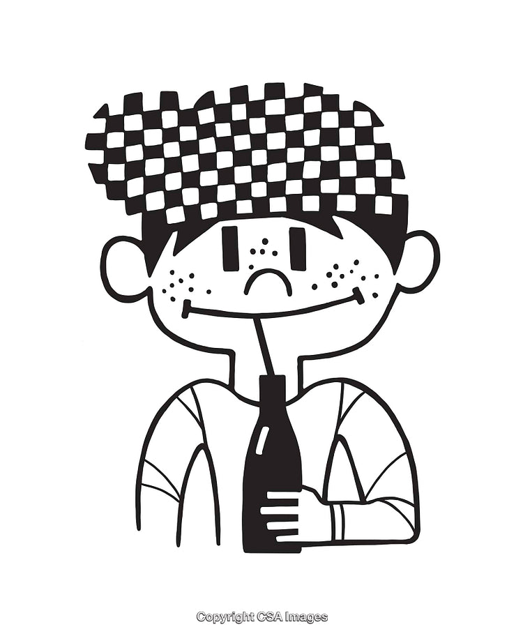 Freckled Cartoon Character Drinking From a Bottle in Monochrome Art