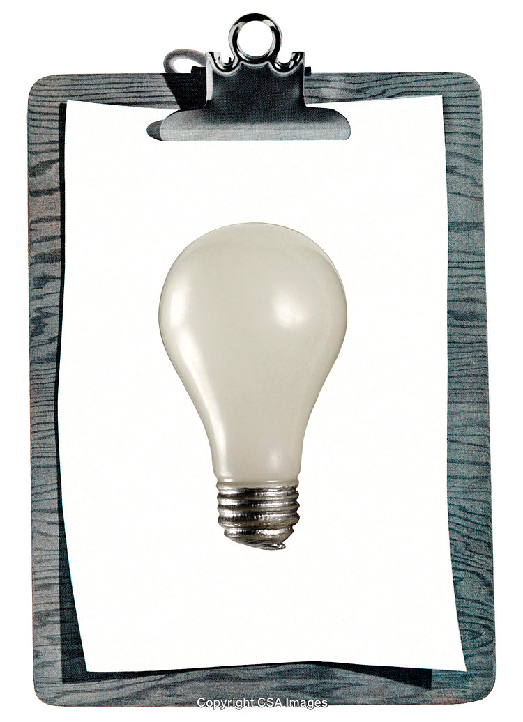 Creative Representation of Ideas with Light Bulb on Wood Clipboard