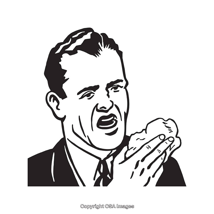 Vintage Illustration of a Man Blowing His Nose in Line Art Style