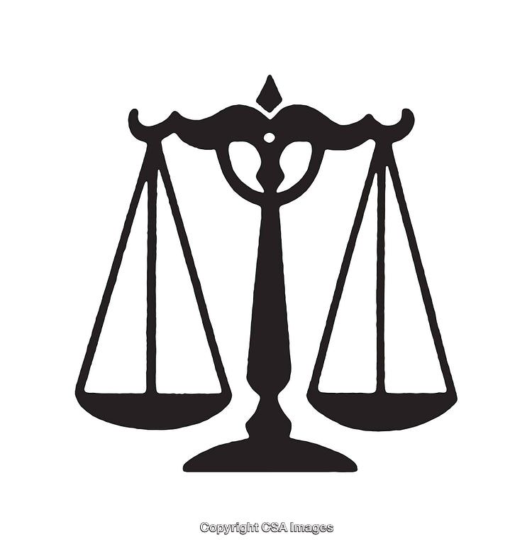 Vintage Style Black and White Scales of Justice Illustration