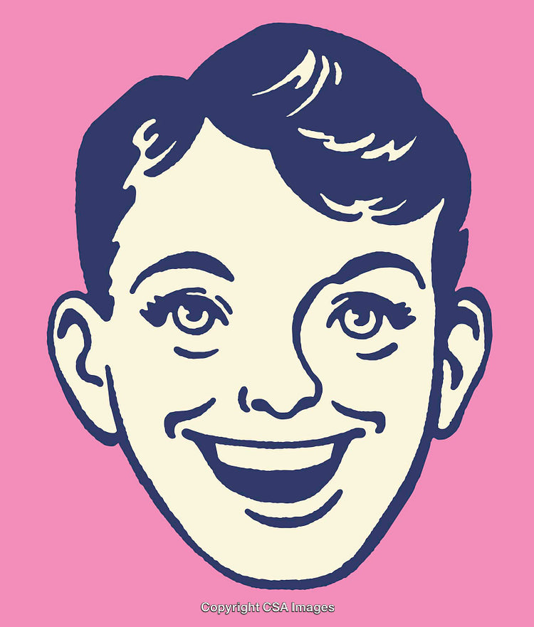 Retro Smiling Face Illustration in Two-Tone Colors with Comic Style