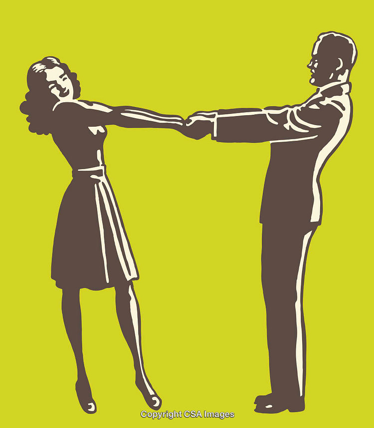 Retro Illustration of Couple Holding Hands Facing Each Other