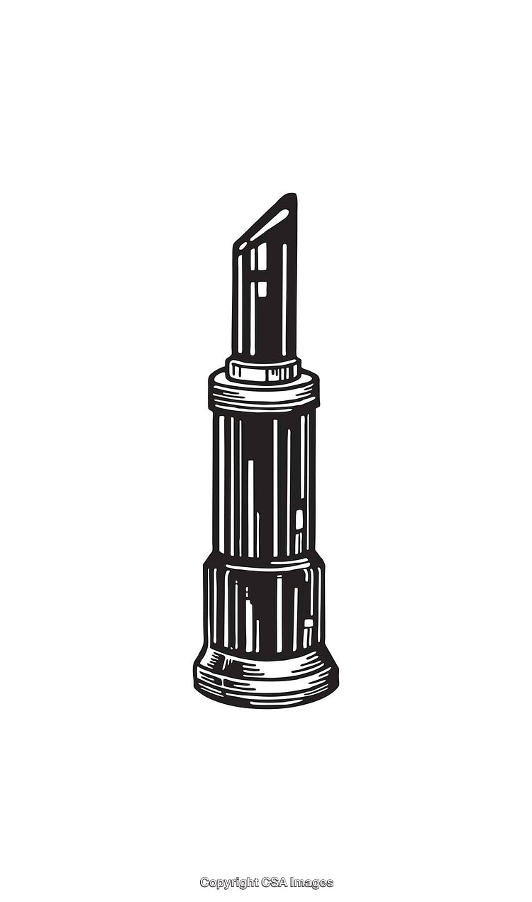 Black and White Line Illustration of a Lipstick Product Design
