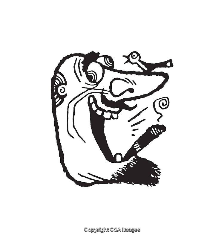 Whimsical Black And White Line Art Sketch of a Smiling Character