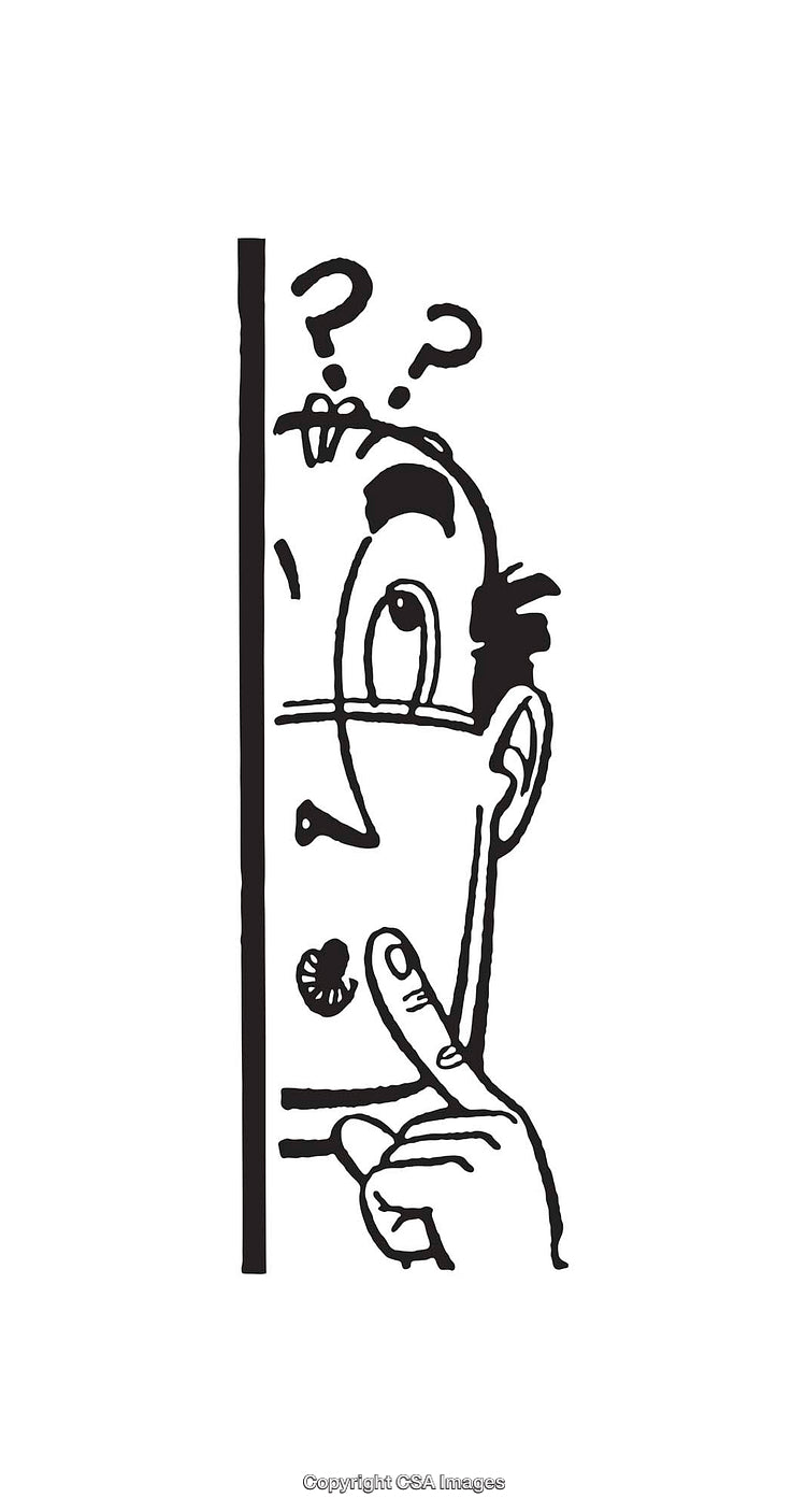 Curious Character Peeking With a Thoughtful Expression in Black and White Artwork