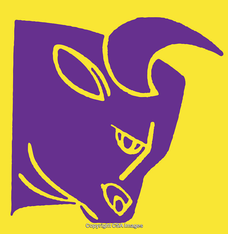 Purple Bull Head Line Art Illustration on Yellow Background