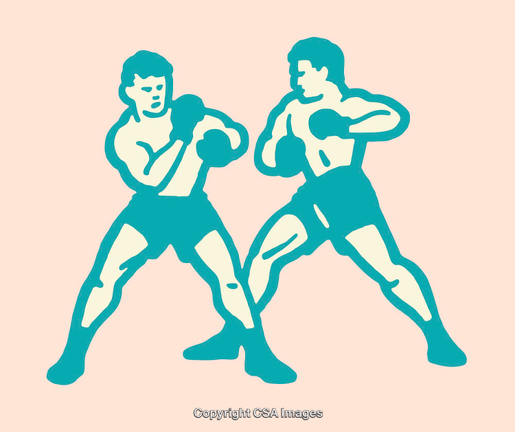 Two Boxers in a Graphical Line Art Illustration