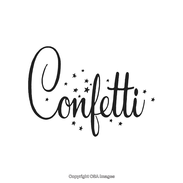 Elegant Handwritten Confetti Lettering with Stars on White Background