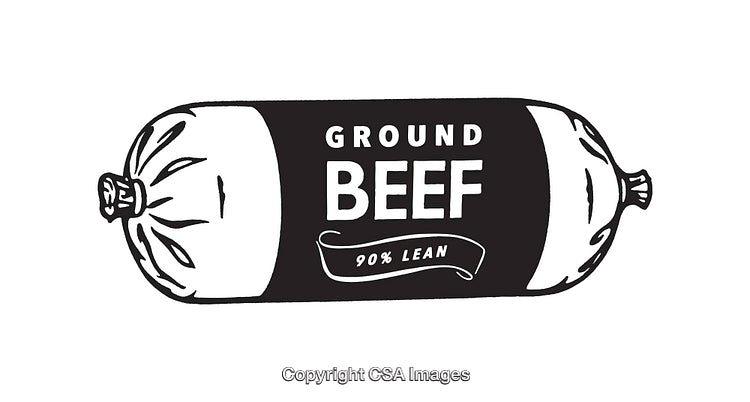 Black and White Line Art Illustration of Ground Beef Packaging