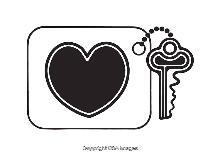 Minimalist Black And White Heart And Key Illustration Art
