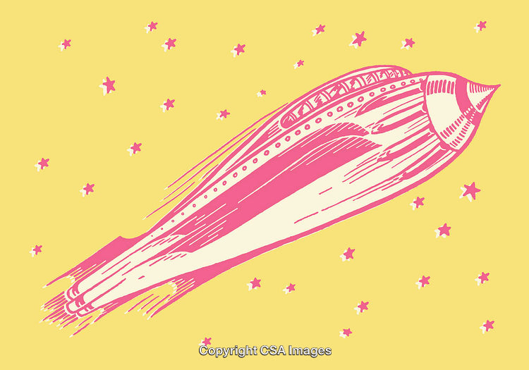 Retro Style Illustration of a Rocket in Outer Space with Stars