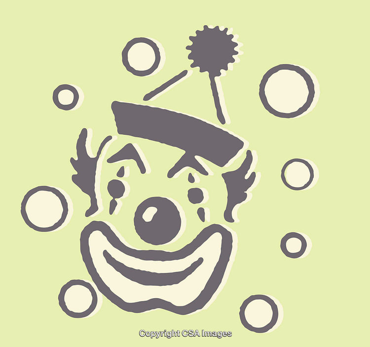 Whimsical Line Art Illustration of a Cheerful Clown on Bright Background