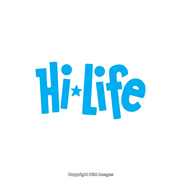 Playful Blue Hi-Life Text with Star Element on White Background