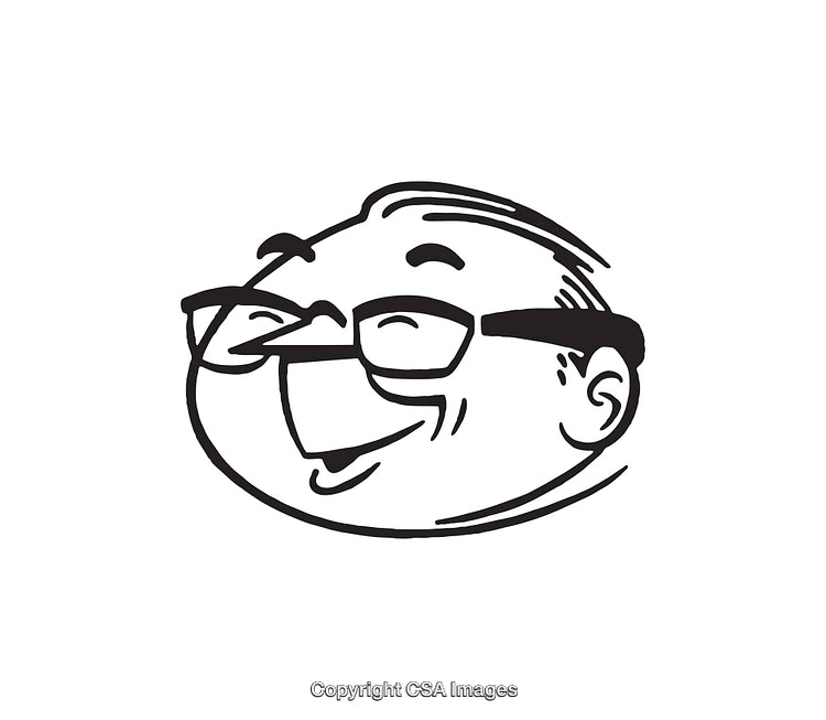Black and White Line Drawing of a Smiling Cartoon Character Face