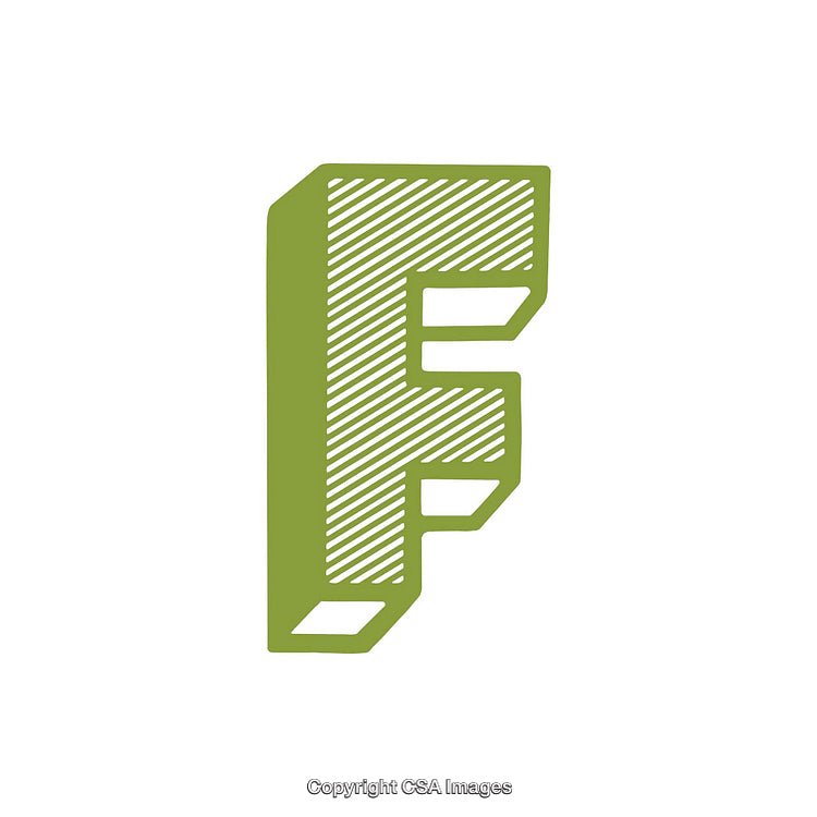 Green Alphabet Letter F in a Modern Geometric Style Design