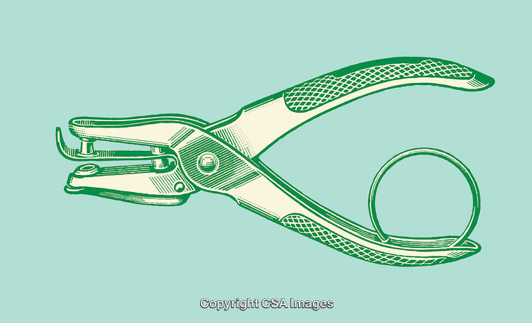 Green Line Art Illustration of a Handheld Metal Tool on Light Background