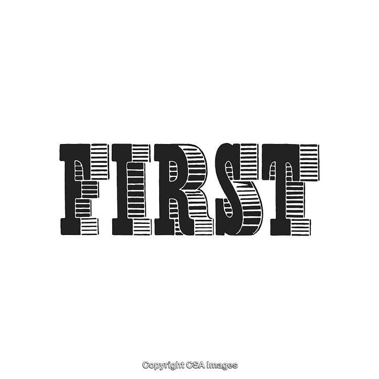 Decorative Typography Artwork Featuring the Word 'First' in Bold Stylized Letters