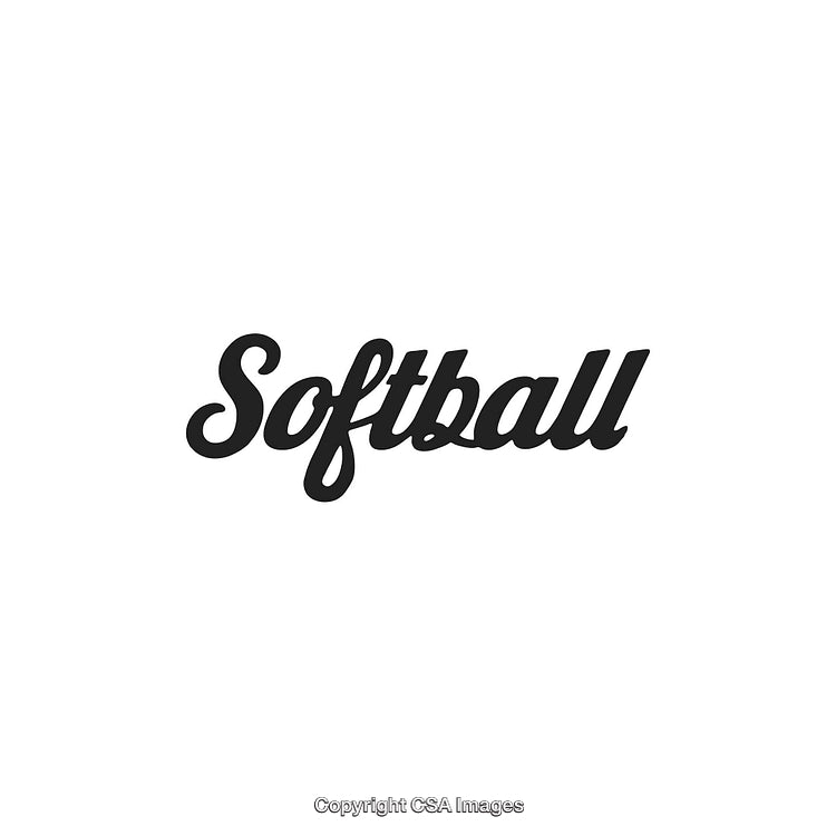 Glossy Black Lettering of Word 'Softball' on White Background