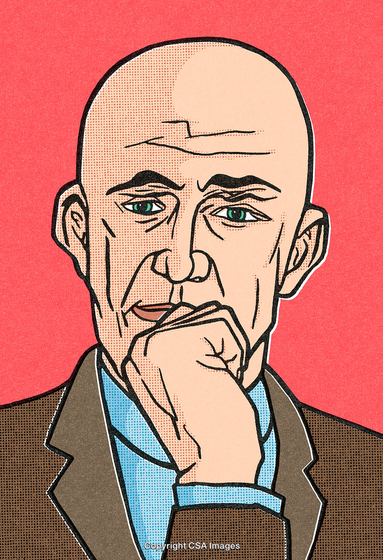 Thoughtful Comic-Style Illustration of a Man in Professional Attire