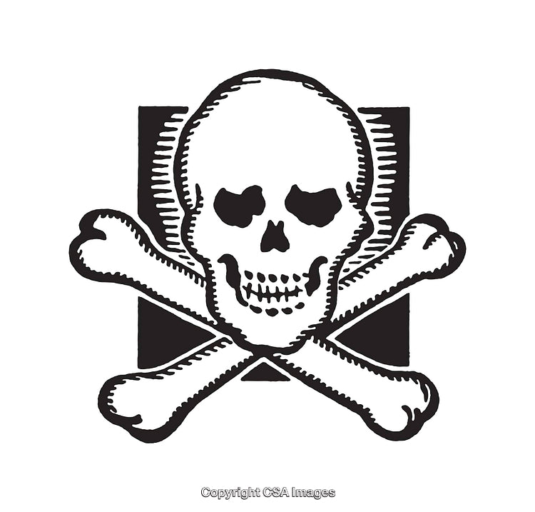 Black and White Skull and Crossbones Illustration with Bold Outline