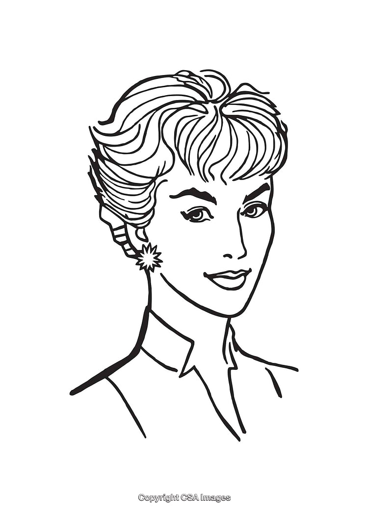 Black and White Line Art of a Styled Woman's Portrait