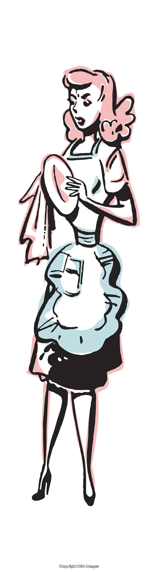 Retro Illustration of a Woman in Kitchen Apron Holding a Dish
