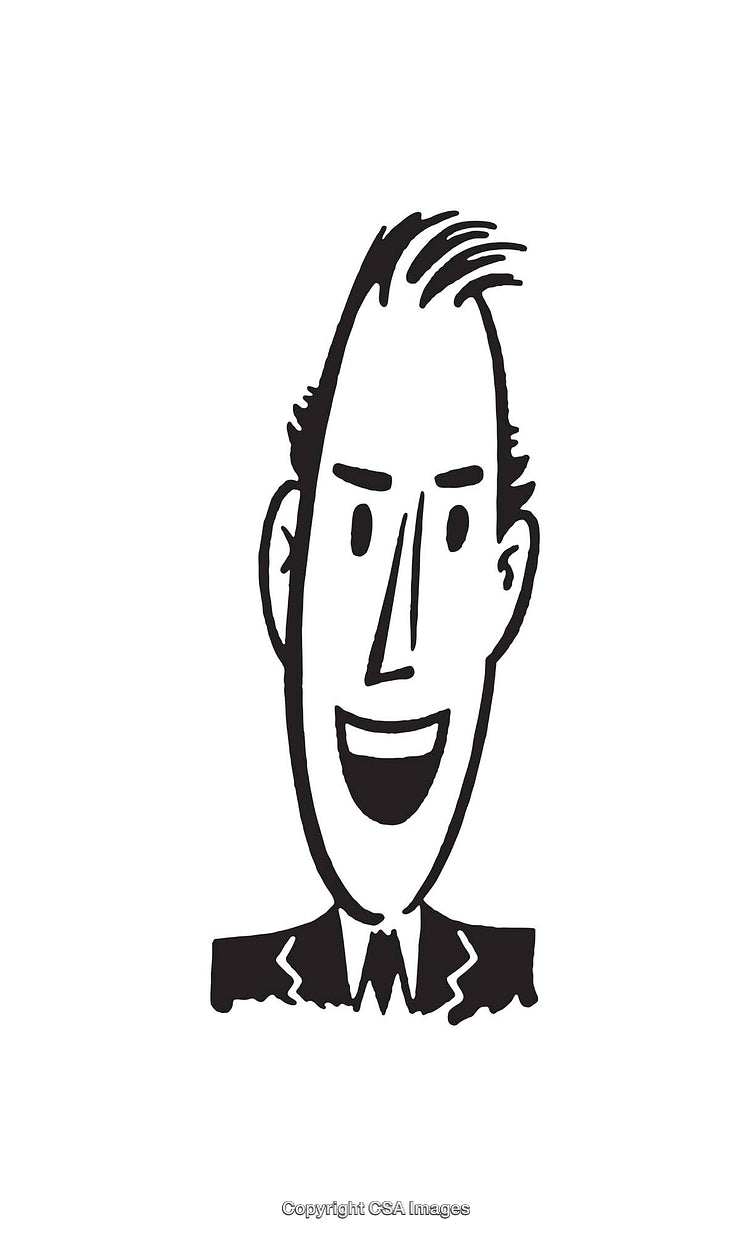 Illustrated Smiling Person in Black and White Line Art Style