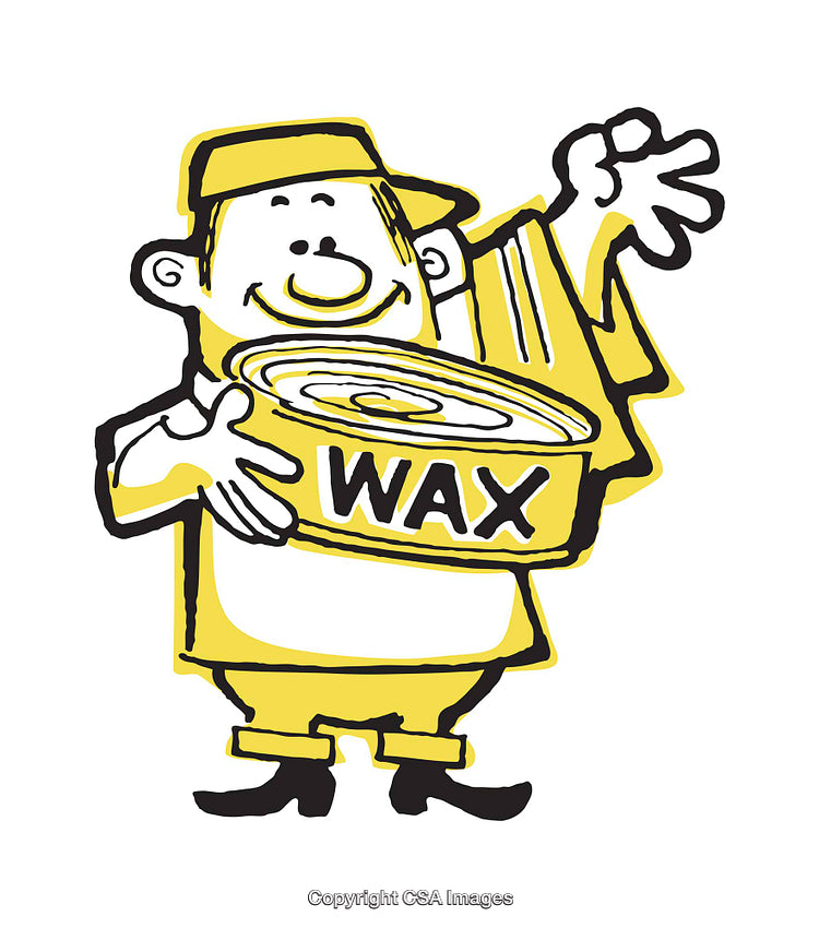 Cheerful Cartoon Character Holding a Large Wax Tin with Enthusiastic Gesture
