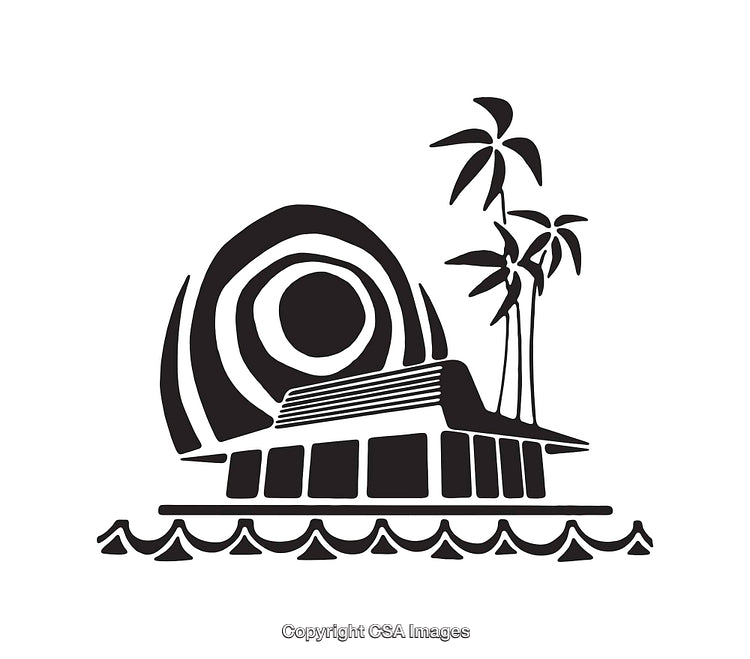 Monochrome Line Art of a Tropical House by the Ocean