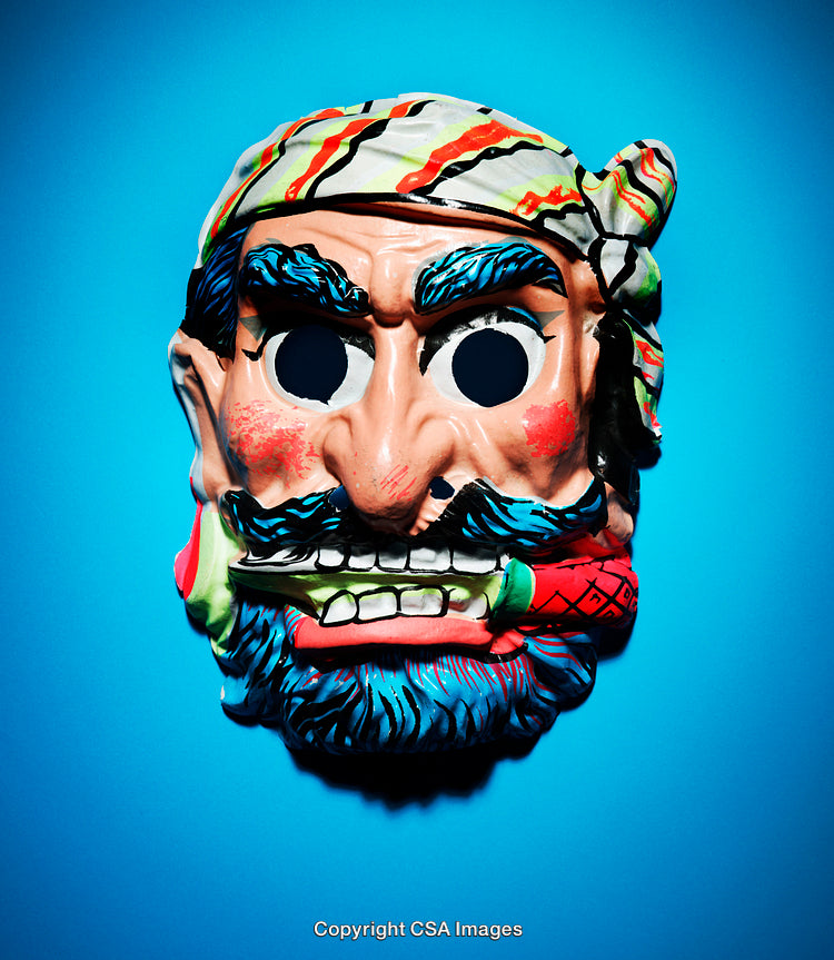Vibrantly Colored Pirate Mask Against a Bright Blue Background