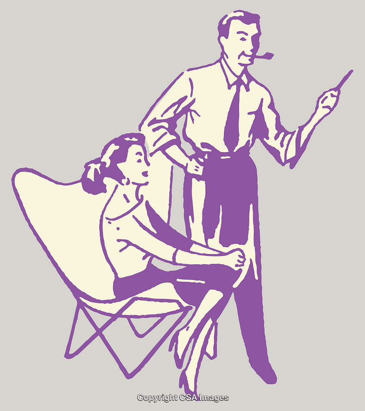 Vintage Line Art Illustration of a Man and Woman in Conversation