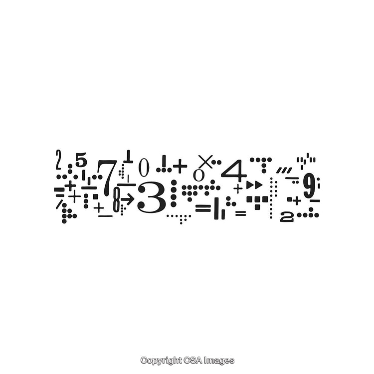 Abstract Array of Braille Symbols and Mathematical Elements on White