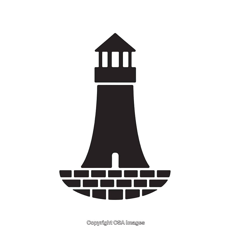 Black and White Line Art Illustration of a Lighthouse Symbol