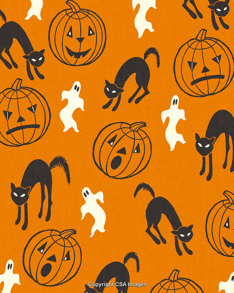 Halloween Pattern of Pumpkins| Ghosts| and Black Cats