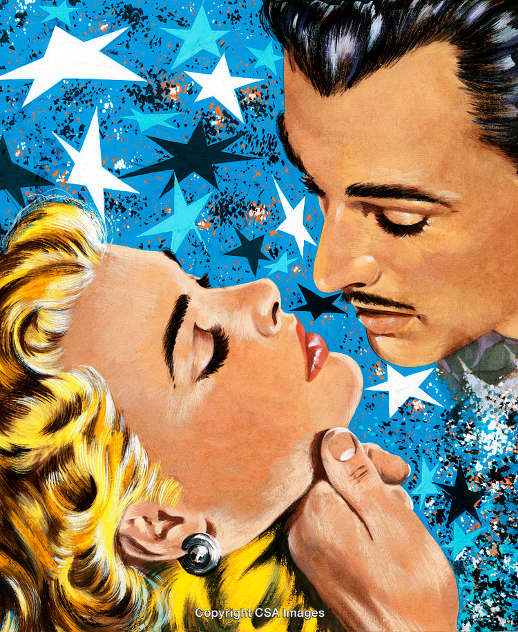Vintage Illustration of a Romantic Couple in a Close Intimate Moment