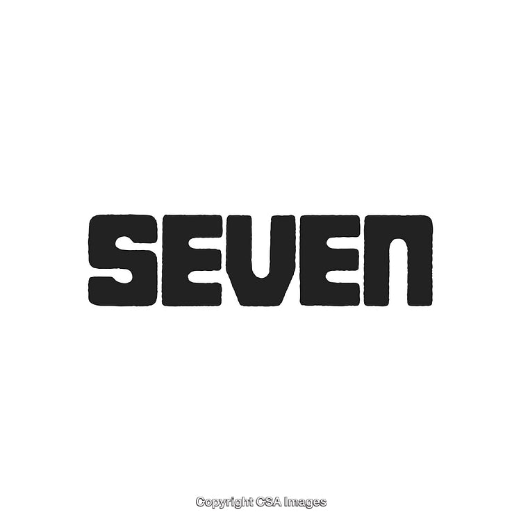 Bold Typography Design of the Word 'Seven' in Black on White Background
