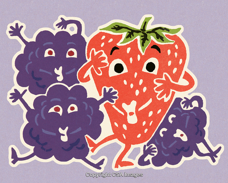 Playful Cartoon Berries Featuring Strawberries and Blackberries with Happy Expressions