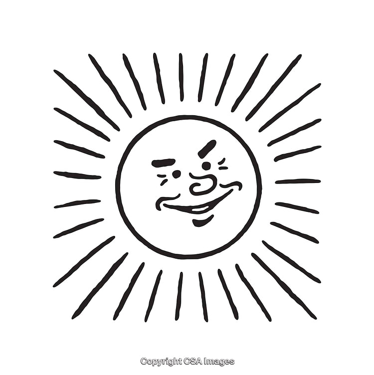 Smiling Sun Line Art with Radiant Rays Illustration