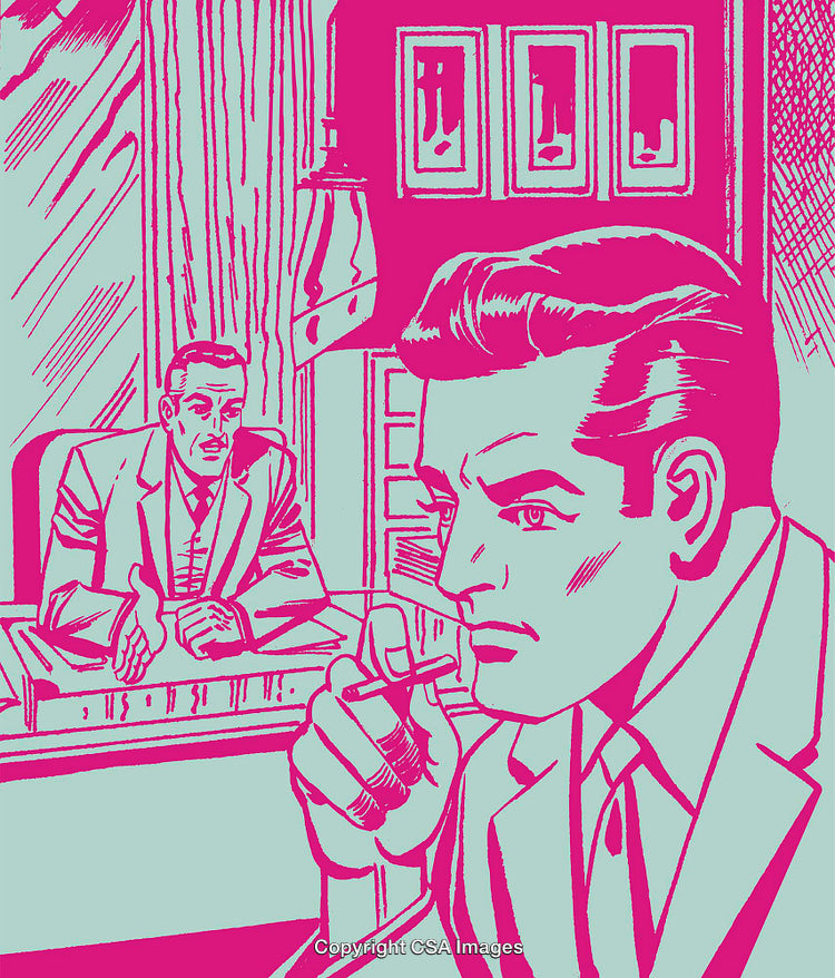 Comic Style Business Conversation Between Two Professionals in Vintage Pop-Art Design