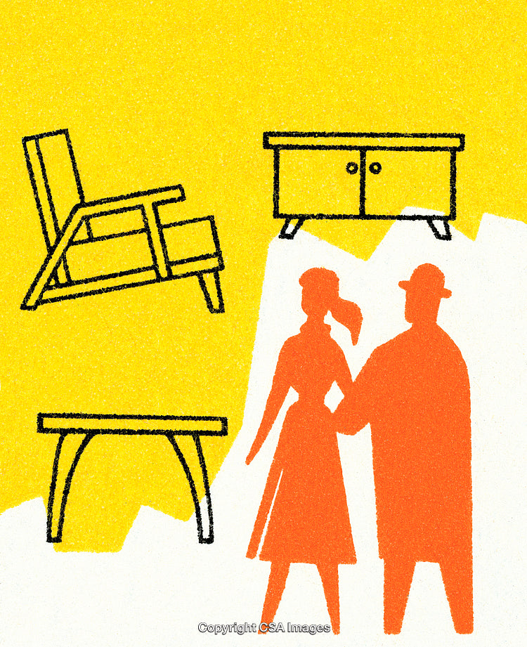 Abstract Silhouettes with Furniture and Bold Colors Depicting Artful Composition