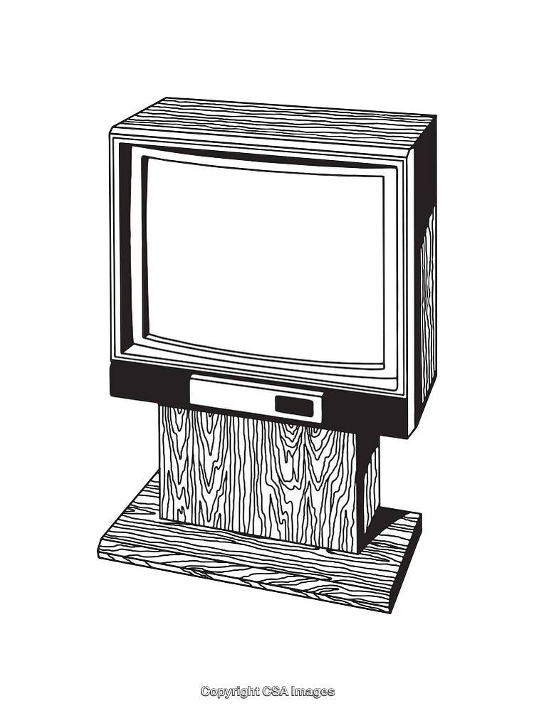 Black and White Line Art Illustration of a Vintage Television Set