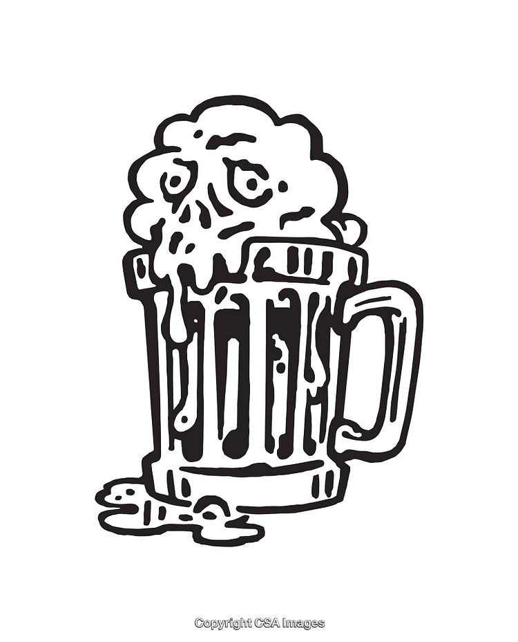 Black and White Illustration of a Zombie Mug with Creative Line Art